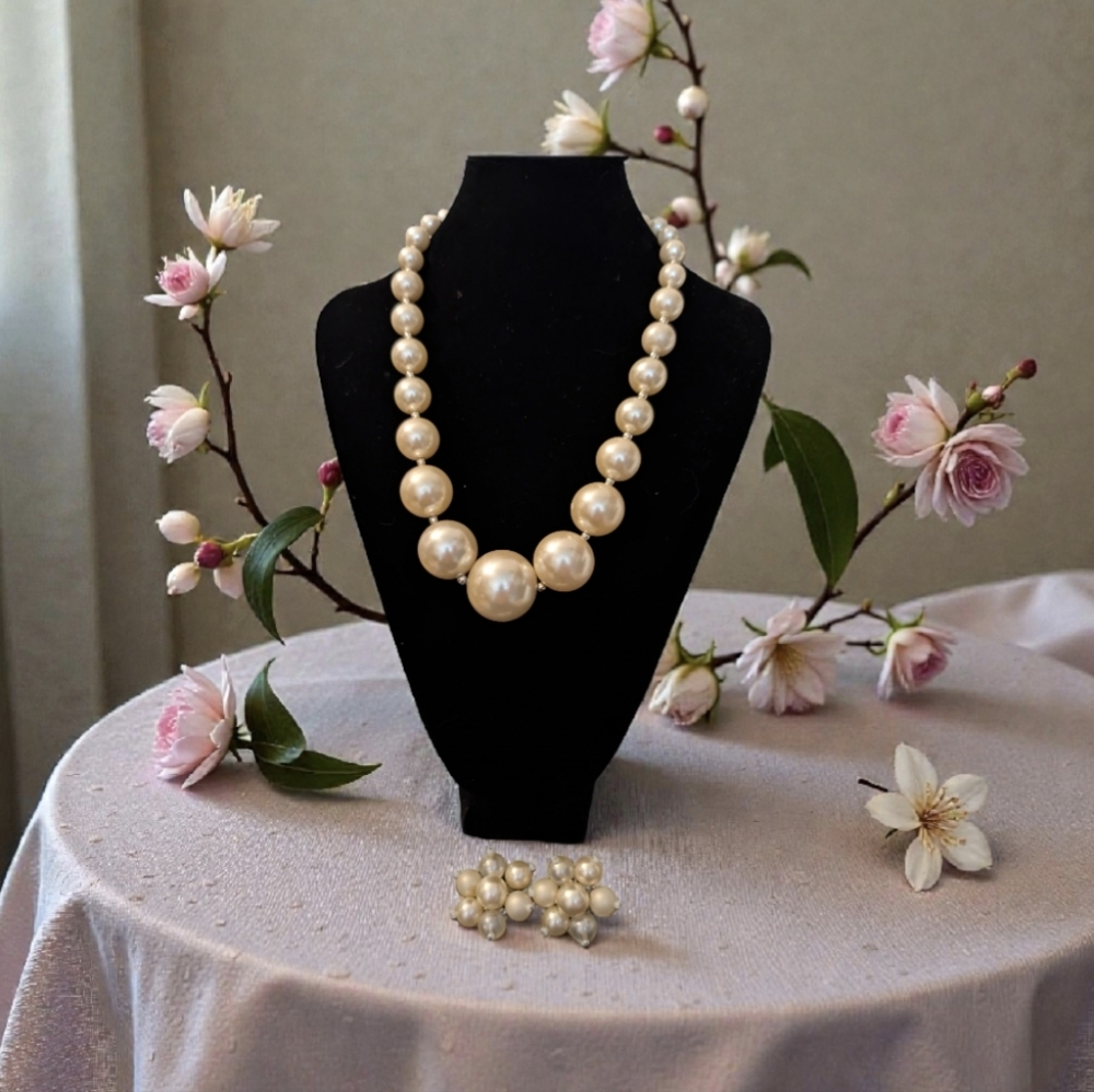 Vintage Faux Pearl Set, in the Elegant Style associated with Hollywood Icons